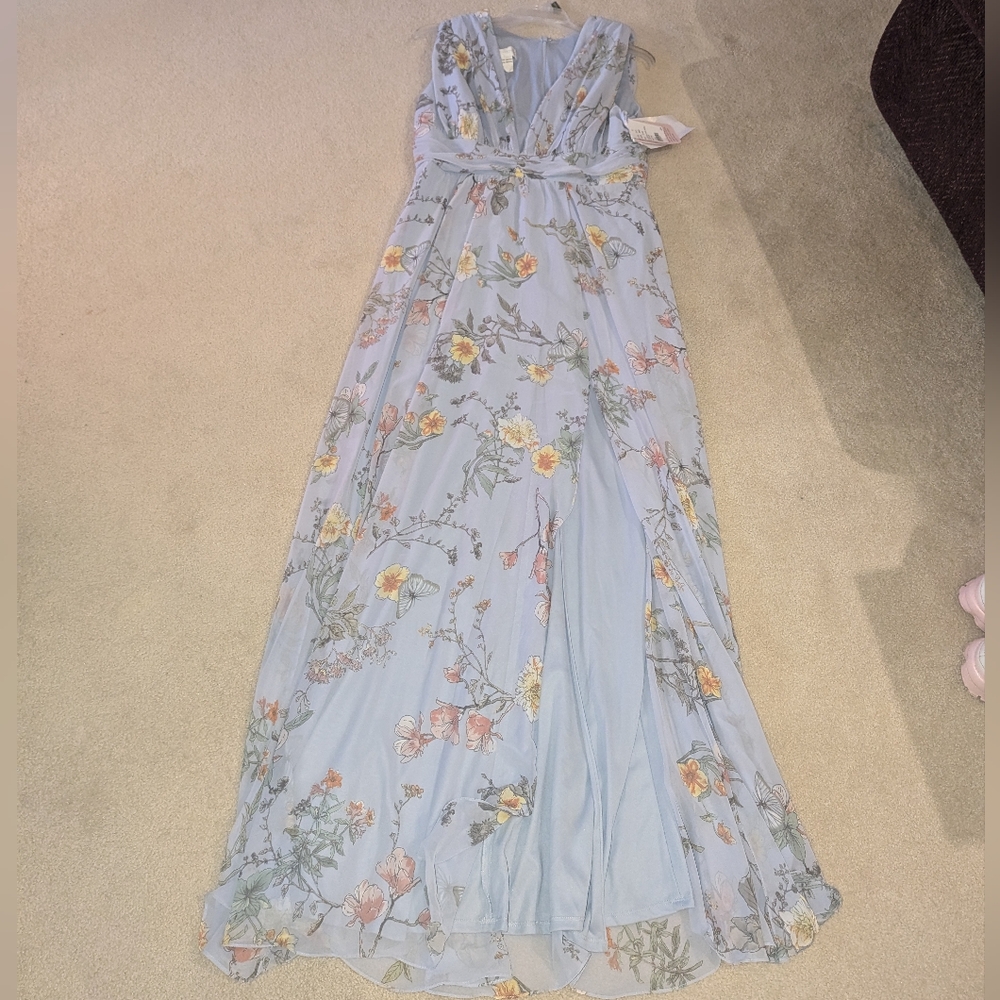 After Six Dessy Collection Baby Blue Floral Butterfly Formal Dress Wedding Guest - Picture 11 of 16